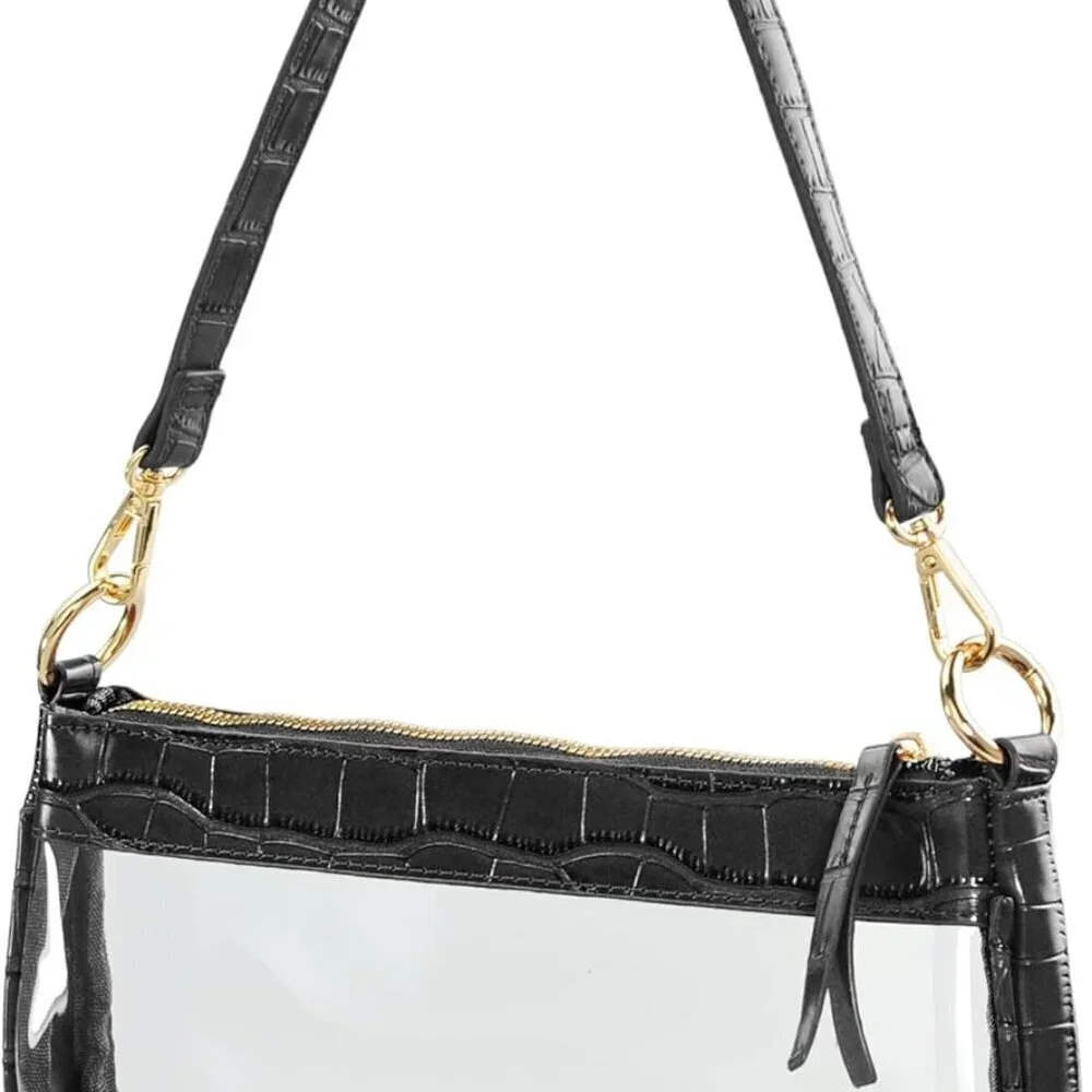 Clear PVC Shoulder Handbag Women Vegan Leather Crocodile Crossbody Bag